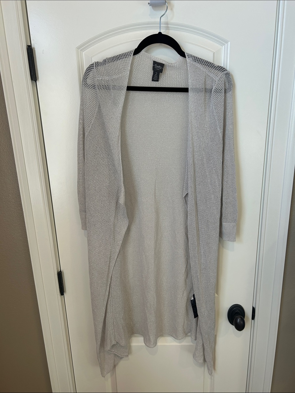Chicos Light Gray/silver Open Drape Long Cardigan